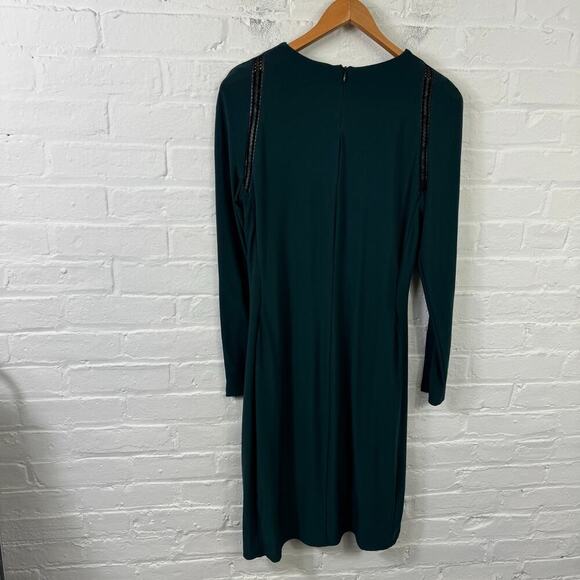 Lauren Ralph Lauren Women Jonni Faux Leather Trim Gathered Sheath Dress Size 14 - Picture 3 of 5